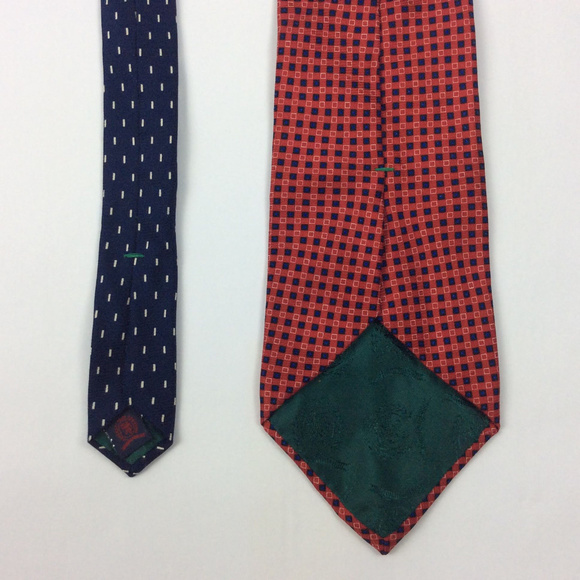 Tommy Hilfiger Mens Tie Red Navy Blue Silk Checker - Picture 7 of 8